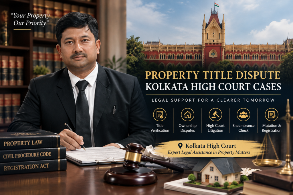 Property title dispute lawyer reviewing land records for a Kolkata High Court case